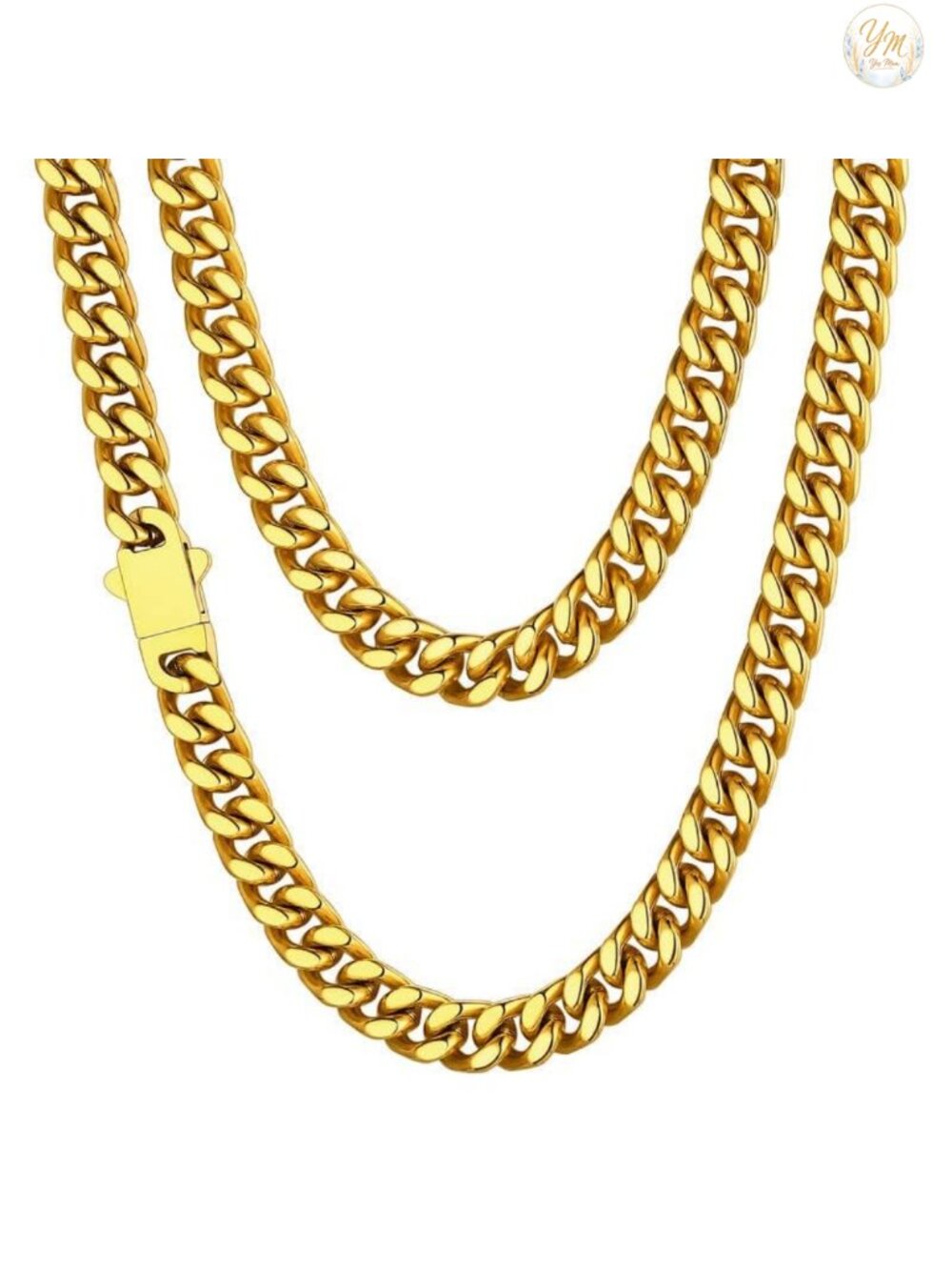 Men's Cuban Link Chain Stainless Steel Waterproof Necklace Fold Over Clasp